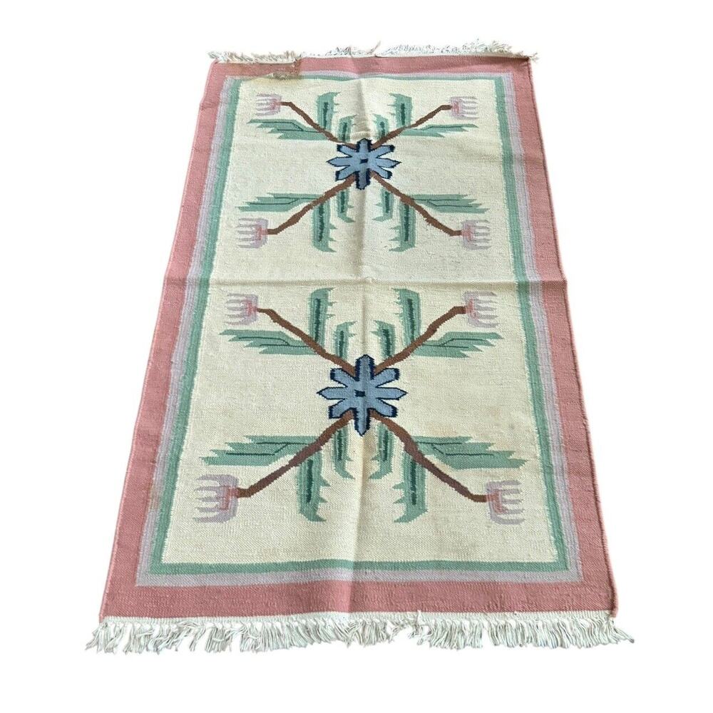 Handmade VTG Wool‎ Rug Native Design Southwestern Hand Woven Art READ